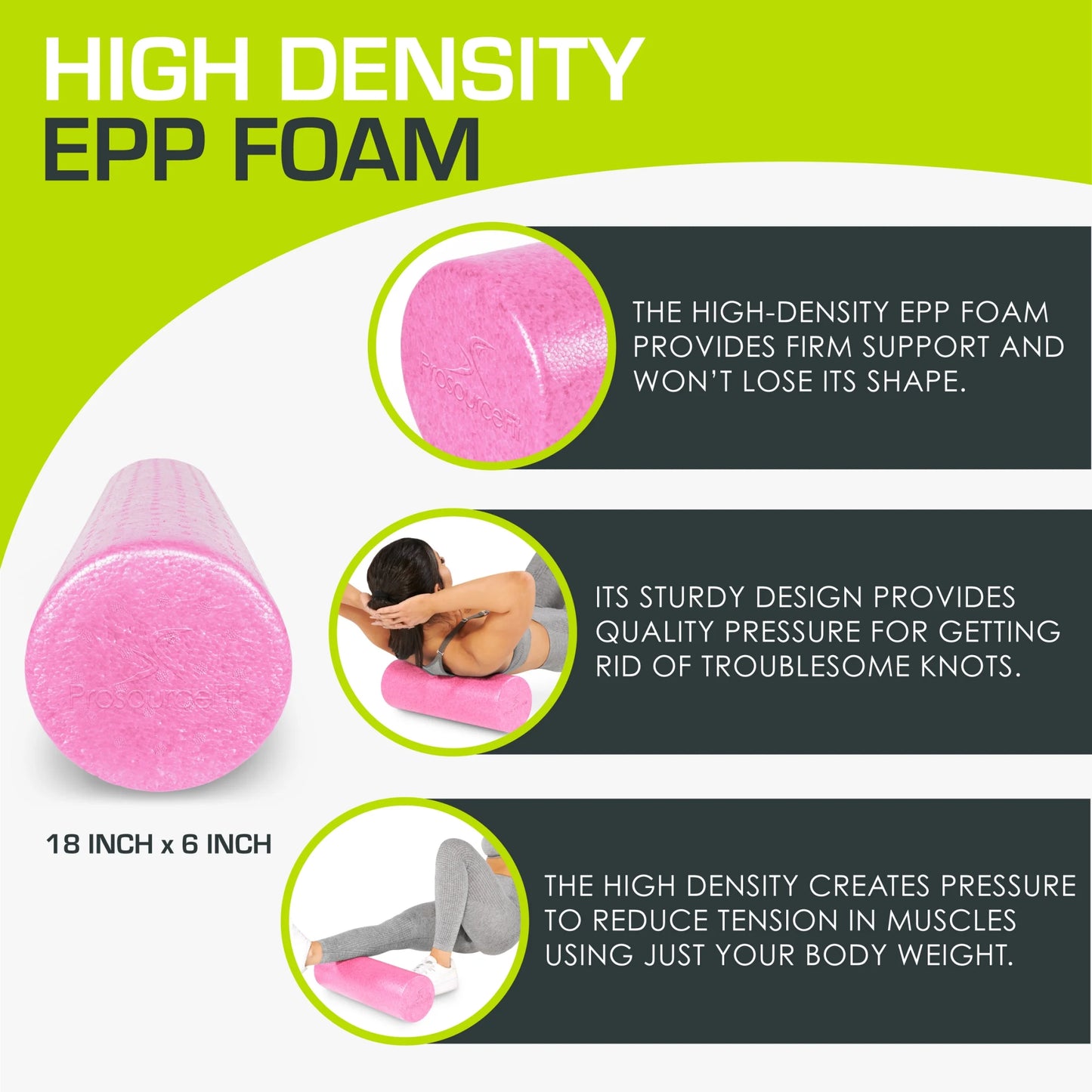 High Density Foam Roller 36, 18, 12 - Inches, Black