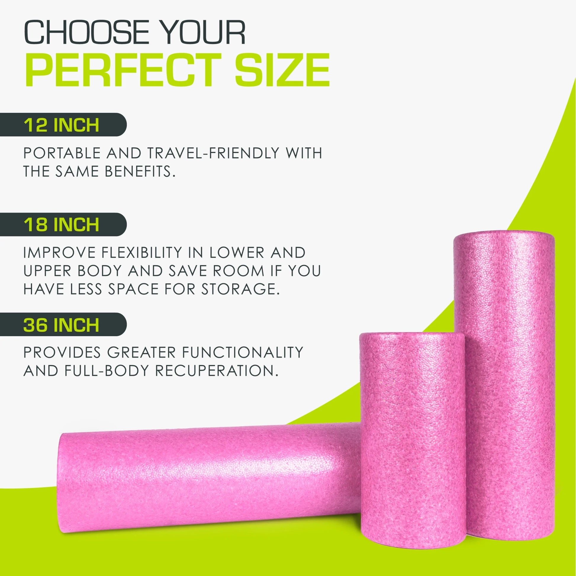 High Density Foam Roller 36, 18, 12 - Inches, Black